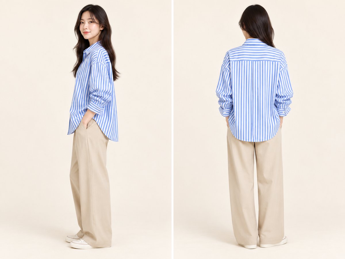데일리 스트라이프 셔츠 · AI 모델 다른 컷 · 측면 / 뒷면